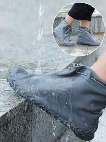 1 件男女通用灰色硅胶抽绳防水防滑加厚雨鞋套
