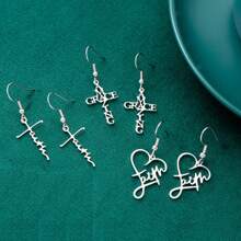 Juego de 2 a 8 piezas de aretes con forma de cruz, letra de fe "Gracia asombrosa Fe Dios" y corazón, colgante de oración, joyería para el Día de la Madre, la Madre, el Día de San Valentín, regalo