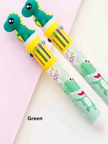 1pc Cartoon Dinosaur Multicolor Ballpoint Pen With 10 Refills, Cute Animal Design Multifunctional Stationery Ballpoint Pen - Multicolor - View 2