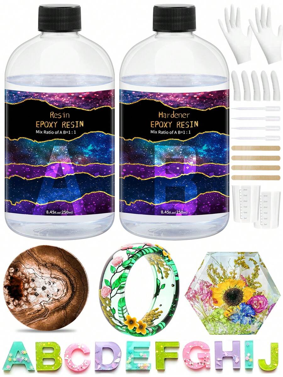 Epoxy Resin Kit 250ml, Crystal Clear, NonYellowing, BubbleFree, Self