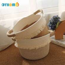 OYHOMO Canasta de almacenamiento con estilo bohemio, canasta de almacenamiento pequeña, canasta tejida de cuerda con borlas, canasta decorativa para estantería para juguetes, maquillaje, dormitorio, baño