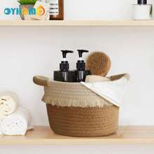 OYHOMO Canasta de almacenamiento con estilo bohemio, canasta de almacenamiento pequeña, canasta tejida de cuerda con borlas, canasta decorativa para estantería para juguetes, maquillaje, dormitorio, baño