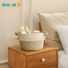 OYHOMO Canasta de almacenamiento con estilo bohemio, canasta de almacenamiento pequeña, canasta tejida de cuerda con borlas, canasta decorativa para estantería para juguetes, maquillaje, dormitorio, baño