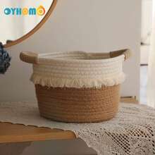 OYHOMO Canasta de almacenamiento con estilo bohemio, canasta de almacenamiento pequeña, canasta tejida de cuerda con borlas, canasta decorativa para estantería para juguetes, maquillaje, dormitorio, baño