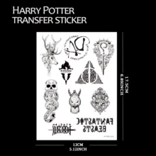 WB 2PCS Harry Potter Officially Licensed Tattoo Stickers Washable Long-Lasting Not Easy To Fade Good Body Effect Water Transfer Sticker Colorful Geometric Four College Hogwarts Logo - Black - View 2