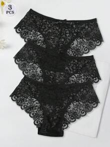 3入組女士低腰蕾絲性感三角褲套裝