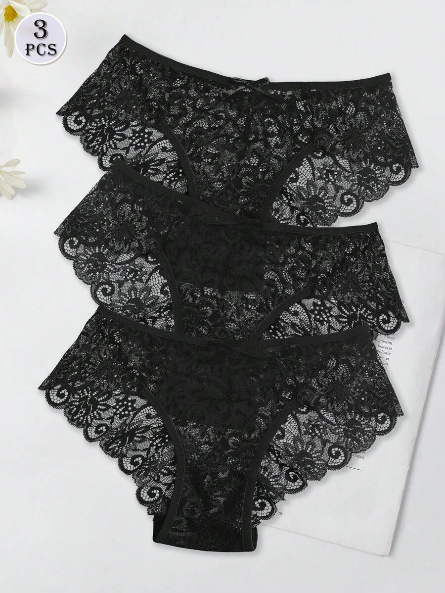 3入組女士低腰蕾絲性感三角褲套裝