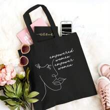 1pc reclame bedrukt logo canvas tas, handtas, blanco voorraad diy handgetekende graffiti kat haai boodschappentas boodschappentas tas canvas handtas voor vrouwen grote capaciteit schoudertas vrouwen - Zwart - Bekijken 7