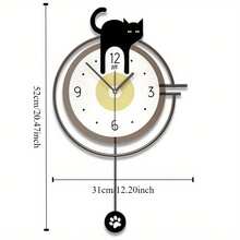 1 Đồng hồ treo tường bằng gỗ, thiết kế hình mèo đen và chân có con lắc lắc lư, đồng hồ im lặng hoạt hình để trang trí phòng khách, phòng ăn, phòng ngủ - Đen và trắng - Xem 7