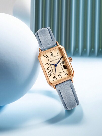 LUCKYFOX 1pc Ladies' Wit Simplistic Business Zinc Alloy Retro Quartz Small Square Dial Leather Strap Watch, As Students Returning To School view 2