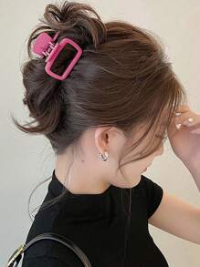 4个装女士轻便塑料发爪夹，方形设计，白色、粉色和红色可选。时尚百搭，优雅别致，适合日常外出、洗脸/沐浴、发型设计、化妆和服装搭配。粉色系发夹，发卡，发夹，发抓夹，发夹，休闲秋冬发夹，适合女士度假装扮和夏季海滩造型。 - 彩色 - 查看 3