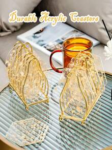 1PC Gold Foil Acrylic Coasters For Drinks, Drink Coasters Cup Mat For Drinks Coasters For Home Coffee Coasters, Gold Acrylic Coasters For Tabletop, Cups, Mugs, Bowls, Teapots, Non-Slip Protection, Coaster Set For Decor - Gold Foil Coasters - View 10