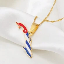 1 Stück Landkarte Flaggen Anhänger Halsketten für Frauen, Karte des Charmes in Silber- oder Goldfarbe als Schmuck