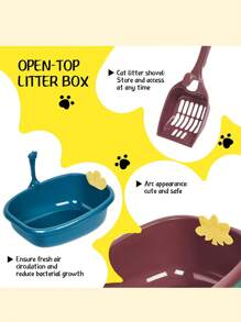 Arenero Gato Extension Anti Derrame Pala Caja Extra Grande(Caja de arena para gatos+Pala para caca de gato) - Azul - Ver 6