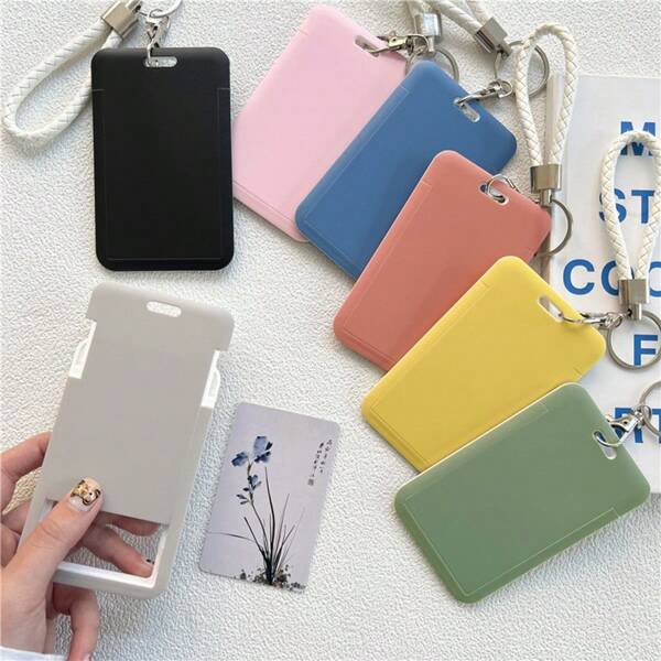 1pc Solid Color Card Holder, Ins Style Macaron Color Simple & Practical Card Holder, Bus Card Protector, Student Meal Card Holder, Campus Card Holder, Access Card Holder, ID Card Holder, Multi-Purpose Student Card Holder With Keychain Back To School