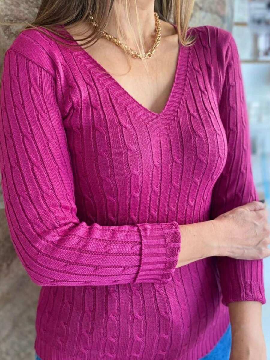 Women Knit Tops - 乾枯玫瑰色 - 查看 1