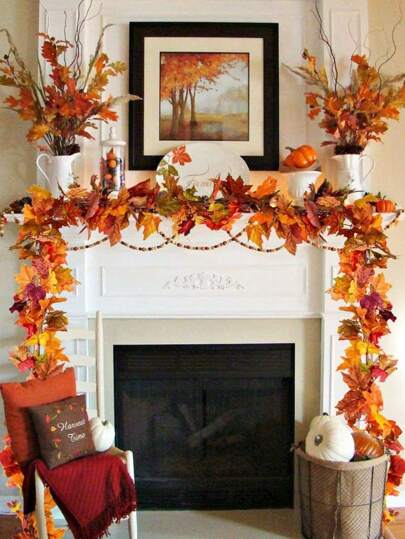 2 Pack Fall Garland Maple Leaf Clearance, 5.9Ft/Piece Hanging Vine Garland Artificial Autumn Foliage Garland Thanksgiving Decor For Home Wedding Fireplace Party Christmas