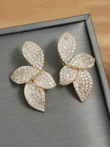 rakol 2 件优雅立方氧化锆不对称叶形耳钉，适合女士日常佩戴 - 款式4 - 查看 2