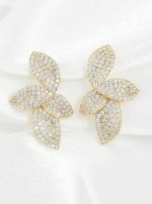 rakol 2 件优雅立方氧化锆不对称叶形耳钉，适合女士日常佩戴 - 款式4 - 查看 6