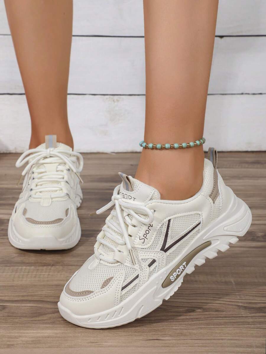 Damen Lässig Sport Sneaker, atmungsaktive Mesh Laufschuhe, rutschfeste Sportschuhe, vielseitige Freizeitschuhe für Frühling Herbst - Beige - Übersicht 1
