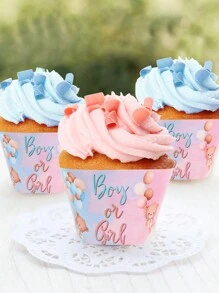 6pcs Gender Reveal Cake Border, Gender Prediction Cake Rim DIY Cake Decoration Around The Edge Insert Party Decor Birthday Party Supplies - Multicolor - View 2