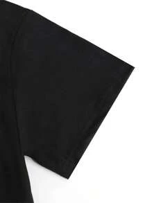 Camiseta De Manga Corta Para Hombre Con Estampado De Letras - Negro - Ver 4