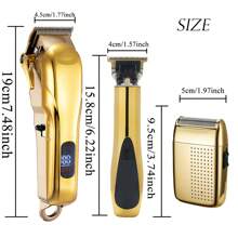 Professional Barber Clipper Hair Trimmer And Shaver Set, 3pcs Electric Hair Cutting Kit, Cordless Hair Clippers For Men, Rechargeable Men's Beard Trimmer And Body Trimmer Set - 金色 - 查看 2