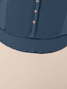 CILKOO Women's Solid Color Waffle Loose Casual Shirt - Blue - View 9