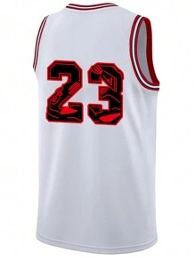 Boyfriend Style Men's Embroidered Basketball Jersey 23 White Casual Sleeveless Vest V-Neck T-Shirt Party Sports Top