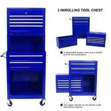 High Capacity Rolling Tool Chest With Wheels And Drawers, 6-Drawer Tool Storage Cabinet--BLUE - 藍色 - 查看 9