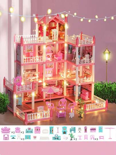 Juguete para jugar a las casitas para niños, casa de muñecas, villa, Castillo de princesa, conjunto de simulación para niña, montaje DIY