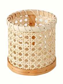 1pc Rattan Makeup Brush Storage Box, Hollow Design Cosmetics Storage Rack, Beauty Brush Barrel, Desktop Makeup Tools Storage Box - Multicolor - View 11