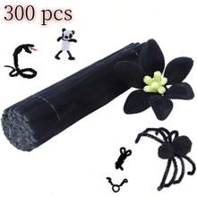 100/200/300 unidades Limpiapipas negros, 6 mm x 30 cm, tallos de chenilla, decoraciones DIY creativas, limpiapipas para manualidades, suministros de manualidades con palitos borrosos, decoración de artes y vacaciones