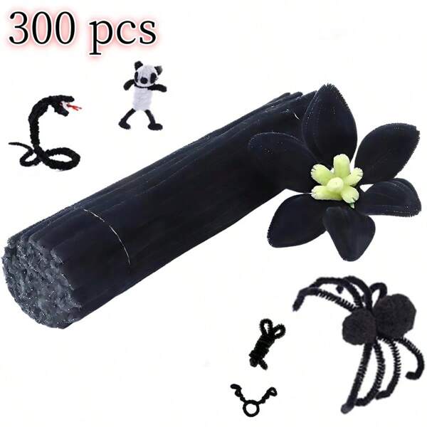 Pipe Cleaners, 100/200/300PCS Black Pipe Cleaners, 6mm X 11.8inch, Chenille Stems, Creative DIY Decorations, Pipe Cleaners For Crafts, Fuzzy Sticks Craft Supplies, Arts And Holiday Decoration