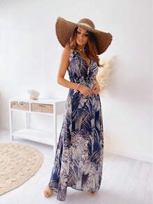 Vestidos de Verano para Mujer Bohemio Casual, Vestido sin Mangas para Dama con Escote En V Cómodo, Vestidos de Playa para Verano Estampado Vintage - Azul - Ver 4