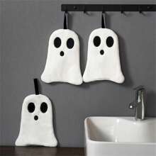 1 pieza Toalla de mano con diseño de mano fantasma, decoración colgante bonita para el baño, toalla suave y absorbente de felpa de coral adecuada para el hogar, la cocina, toalla de té, regalo, decoración de baño