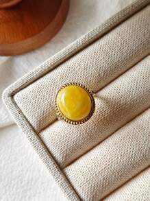 天然波罗的海圆形琥珀宝石戒指 925 银琥珀精制复古精美珠宝 - unperfect - 查看 3