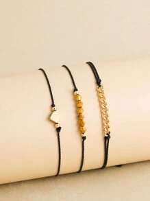 3 chiếc vòng tay trang trí hình trái tim và hạt cho ngày lễ tình nhân, mẹ, mẹ, ngày của mẹ, quà tặng - màu đen - Xem 4