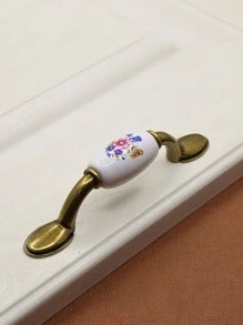 Weiße keramische Schranktürknauf mit Lotusblumen Muster, vintage Schubladen Griffe mit Schrauben, passend für Möbel mit 128mm & 160mm Lochabstand - Blumengriff aus weißer Keramik - Übersicht 16