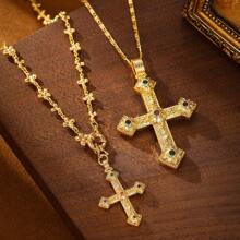 KOUYAN Un collar largo en forma de cruz para mujer de estilo europeo y americano, de lujo ligero, adecuado para festivales, cumpleaños, regalos de parejas, banquetes de bodas y collares decorativos. - oro - Ver 13