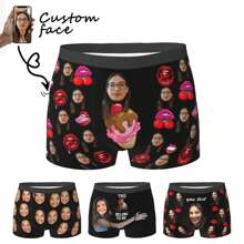 Cuecas Engraçadas Personalizadas para Homens, Namorado, Marido, Cuecas Boxer com Foto do Rosto, Presentes do Dia dos Namorados para Ele - Preto - Visão 3