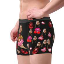 Cuecas Engraçadas Personalizadas para Homens, Namorado, Marido, Cuecas Boxer com Foto do Rosto, Presentes do Dia dos Namorados para Ele - Preto - Visão 4