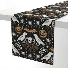1pc Halloween & Day Of The Dead Table Runner, Linen, 13x72 Inches, Suitable For Farmhouse, Indoor, Kitchen, Anniversary, Table Decoration, Home Goods, Party Decor,Halloween Decor,Home Decor Halloween Party - Multicolor - View 10