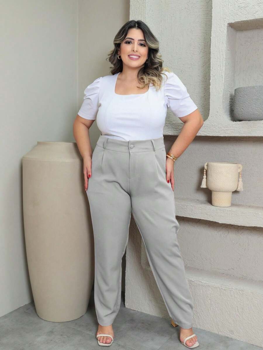 Plus Size Pants - Light Grey - View 1