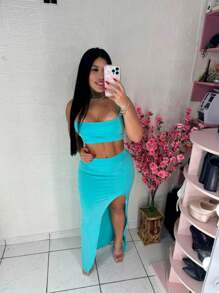 Women Two-Piece Outfits - Baby Blue - View 5