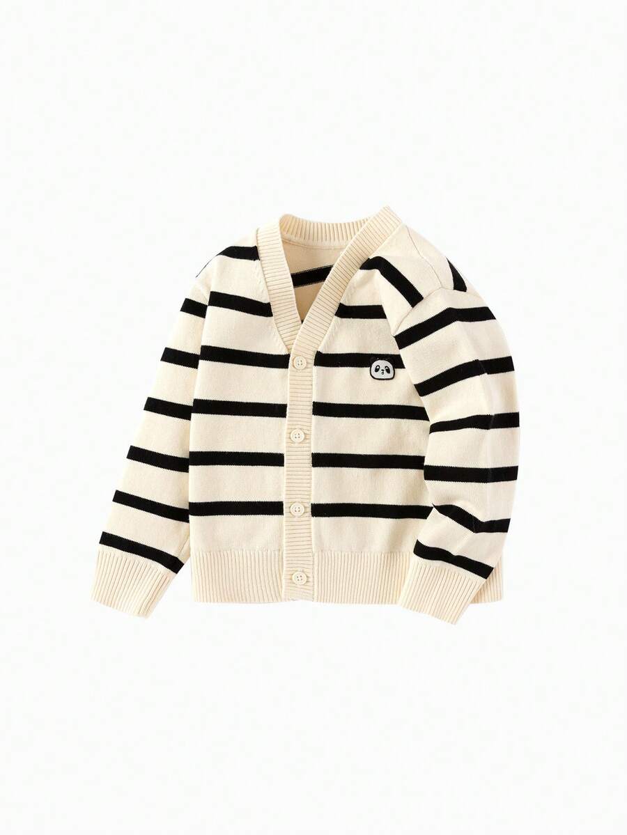 Balabala Áo len trẻ em kiểu dáng thời trang mới năm 2024, áo cardigan kẻ sọc, áo cardigan mở cổ. - trắng - Xem 1
