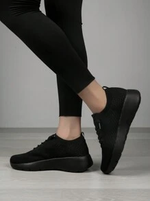 Damskie oddychające, dzianinowe, siateczkowe, czarne buty do biegania, niskie cholewki, antypoślizgowe, sportowe trampki na zewnątrz z lekką, miękką podeszwą, do noszenia na co dzień i w podróży