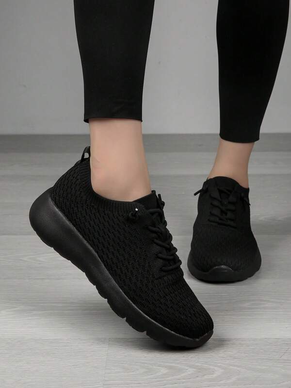 Damskie oddychające, dzianinowe, siateczkowe, czarne buty do biegania, niskie cholewki, antypoślizgowe, sportowe trampki na zewnątrz z lekką, miękką podeszwą, do noszenia na co dzień i w podróży