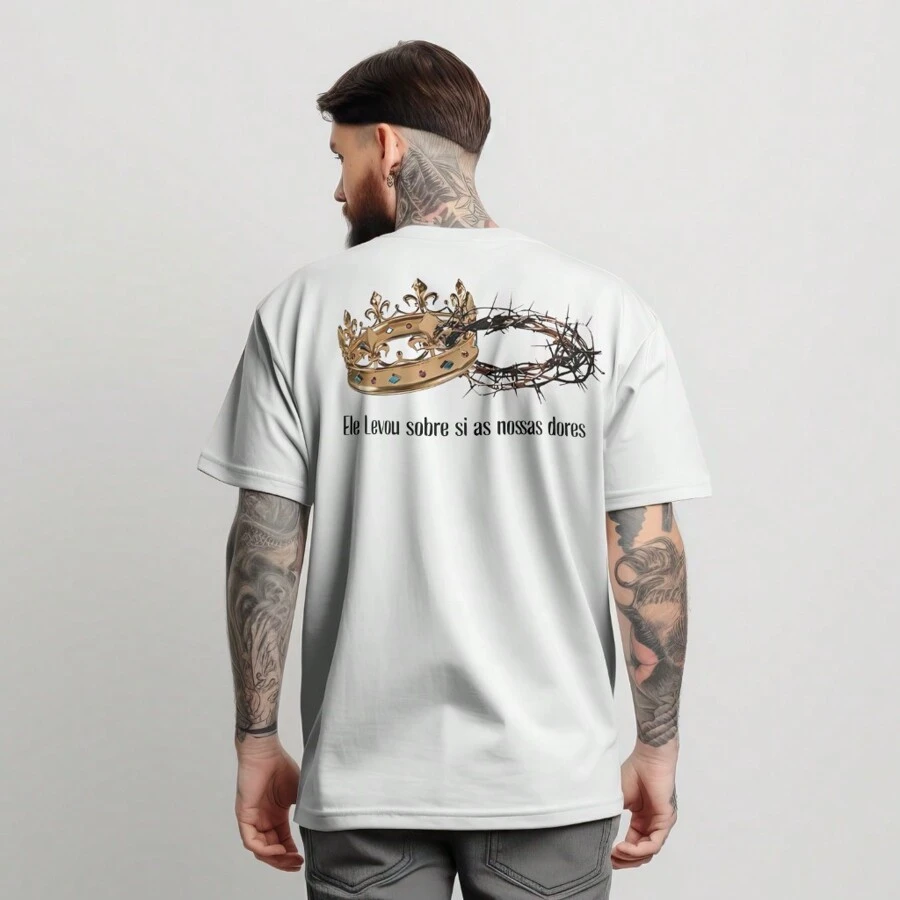 Camiseta Oversized Streetwear Camisa 100%Algodao Religiosa Jesus Cristo Masculina e Feminina - Branco - Visão 1