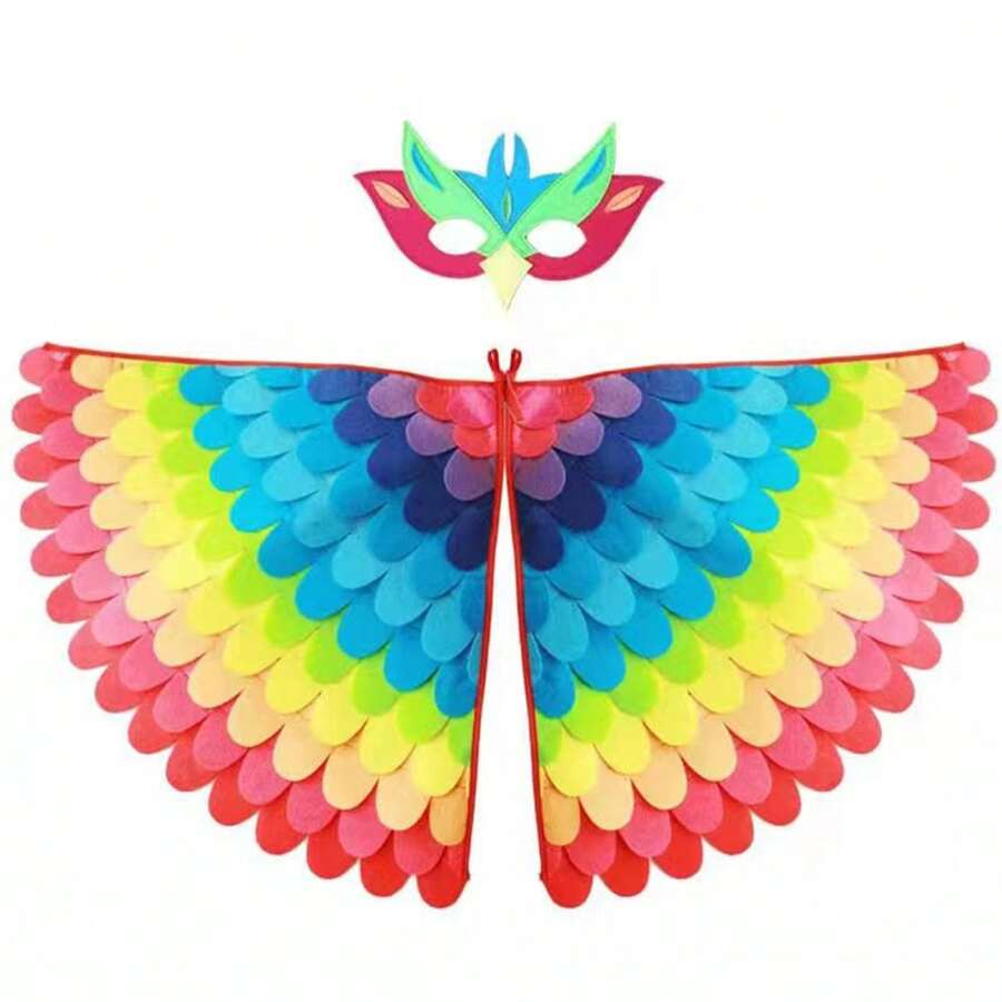 1pc Bird-Wings-Costume For Kids Dress Up, Felt Feathered Owl Parrot Chicken Animal Role Play Costume Halloween Party, Bird-Costume-Peacock-Wings For Kids With Bird, Gift For Girl Boys - Multicolor - View 1